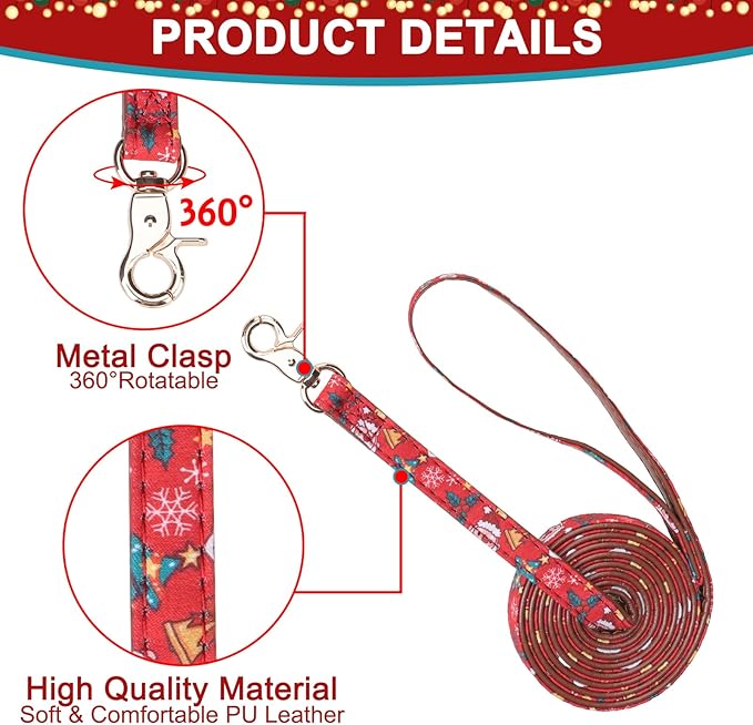 EXPAWLORER Christmas Dog Collar and Leash Set - Adjustable Collars with Bow Tie, Bandana, and Bell for Small, Medium, Large Dogs and Cats - Tangle Free Leash - Perfect for Pets
