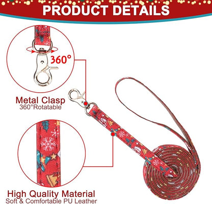 EXPAWLORER Christmas Dog Collar and Leash Set - Adjustable Collars with Bow Tie, Bandana, and Bell for Small, Medium, Large Dogs and Cats - Tangle Free Leash - Perfect for Pets