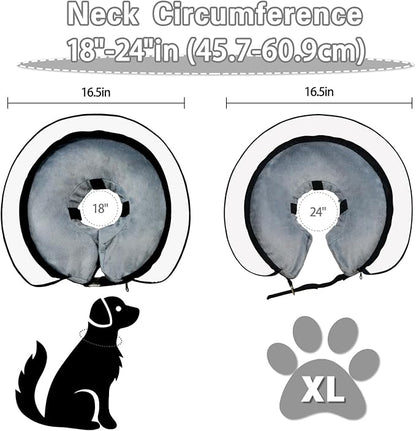 MRSOHRET Dog Cone, Dog Surgery Collar, Inflatable Cones for Small Medium Large Dogs, Grey Recovery Collar, Does not Impede Vision (XL Grey)