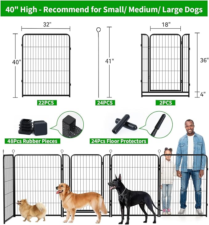 Kfvigoho Dog Playpen Outdoor Extra Wide 24 Piece Panels Heavy Duty Dog Fence 40" Height Anti-Rust with Doors Portable for RV Camping Yard, Total 63FT, 316 Sq.ft, Snowy Black