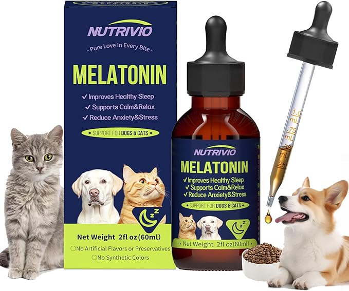 Liquid Melatonin for Dogs and Cats, Cat Melatonin, Dog Sleep Aid, Dog Anxiety Relief, Calming Behavior in Pets, Helps Restful Sleep, Small & Large Dogs, Bacon Flavor (60ml)