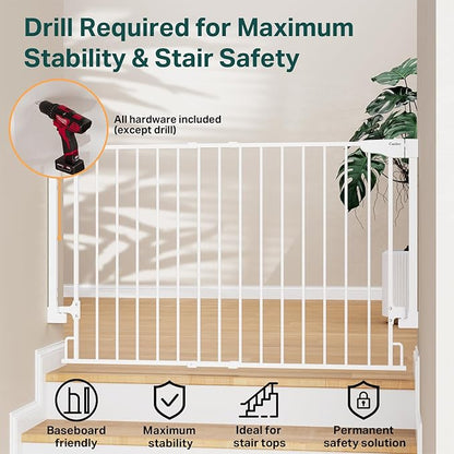 Cumbor Expandable 31.6-48" Baby Gate for Stairs, Wall-Mounted, 2-in-1 No Bottom Bar Dog Gate Indoor, Auto Close Pet Gate for Doorways with Large Walk Thru Door, Child-Proof Gate for Kids (White)