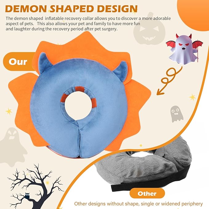 IEUUMLER Inflatable Recovery Dog Collar, Protective Donut Cone, Adjustable Soft Collar for Dog and Cat After Surgery Prevent from Biting & Scratching EU002 - Blue Demon L+