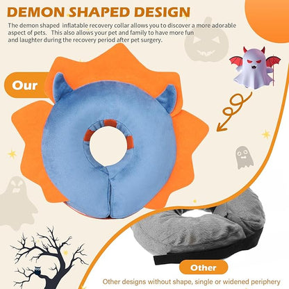 IEUUMLER Inflatable Recovery Dog Collar, Protective Donut Cone, Adjustable Soft Collar for Dog and Cat After Surgery Prevent from Biting & Scratching EU002 - Blue Demon L+