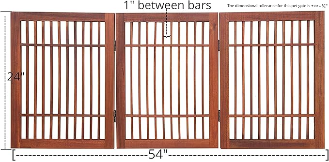 Urnporium Freestanding Wooden Dog Gate Foldable Indoor Pet Gate No Drill Expandable Barrier for Doorways Stairs Hallways Portable Wood Fence for Small Dogs & Puppies (Brown Pet Gate, 3 Panel 24" Tall)