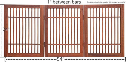 Urnporium Freestanding Wooden Dog Gate Foldable Indoor Pet Gate No Drill Expandable Barrier for Doorways Stairs Hallways Portable Wood Fence for Small Dogs & Puppies (Brown Pet Gate, 3 Panel 24" Tall)
