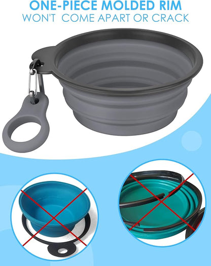 Aonkey Collapsible Dog Bowls with Bottle Carrier, 2 Pack Travel Dog Water Bowl Upgraded Carabiner, One-piece Molded Rim No Fall Off or Crack, Foldable Silicone Portable for Pets Walking Hiking 15oz