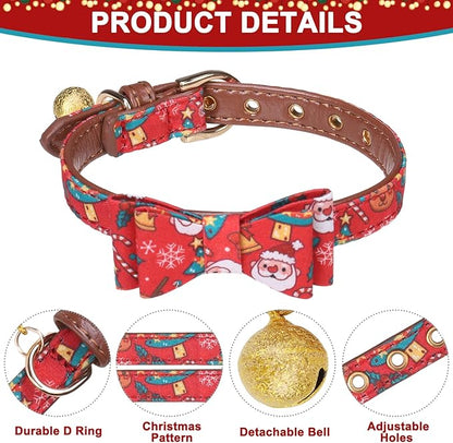 EXPAWLORER Christmas Dog Collar and Leash Set - Adjustable Collars with Bow Tie, Bandana, and Bell for Small, Medium, Large Dogs and Cats - Tangle Free Leash - Perfect for Pets