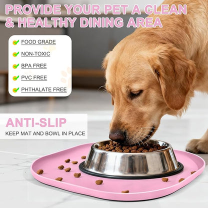 Smilool Small Silicone Pet Food Mat with Raised Edge for Food and Water Bowl, Square Dog Feeding Mats, Cat Food Trays for Floor Waterproof, Rubber Tray for Dogs and Cats, 12 x 12 x 0.7 Pink