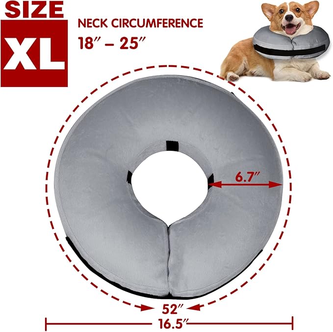 Inflatable Dog Cone Collar-Soft Protective Cone for Dogs After Surgery,Dog Donut Collar for Large Medium Small Dogs and Cats (Grey,X-Large)