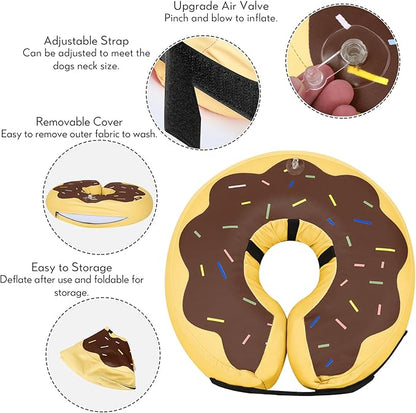 MIDOG Soft Inflatable Dog Cone, Donut E-Collar Alternative for After Surgery, Prevents Licking, Allowing Normal Eating & Vision, Comfortable Recovery Collar for Small Medium Large Dogs & Cats,Brown-L