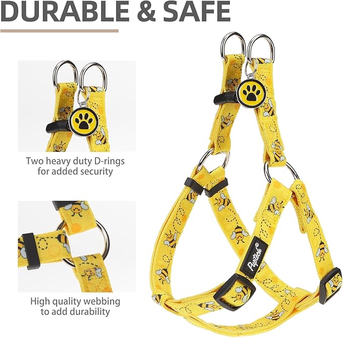 PUPTECK No Pull Dog Harness Soft Adjustable Basic Nylon Step in Puppy Vest Outdoor Walking with ID Tag, Yellow Bee, L