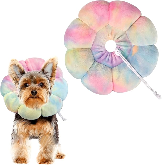 Flower Cat Cone, Uadonile Adjustable Dog Cone Collar, Soft Dog Elizabethan Collar Recovery E Collar After Surgery, Recovery E-Collar for Kittens/Puppies and Cats Recovery(Tie-dye Pink Blue, L)