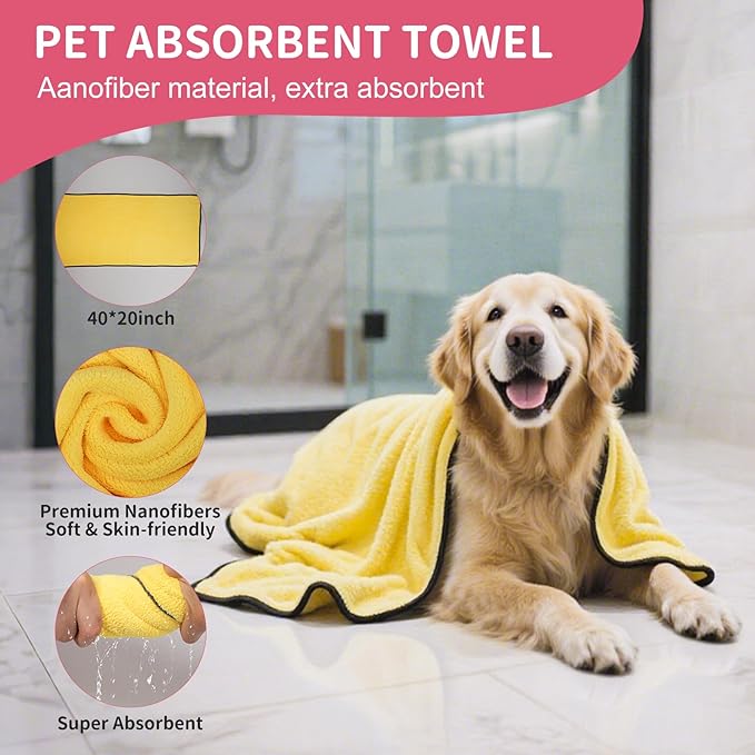 Dog Bath Supplies, Bath Grooming Kit with Storage Bag - Self Cleaning Slicker Brush, Shampoo Brush & Scrubber, Dog Grooming Gloves for Short & Long Haired Dogs & Cats (6 PCS)