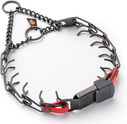 Herm Sprenger Black Stainless Steel Dog Collar with Quick Release ClicLock Buckle O-Ring Biothane Insert Training Collar Made in Germany (Cherry Red, 16in x 2.25mm(Neck Size up to 13-14in))