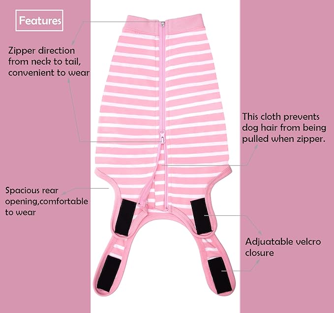 Dog Recovery Suit Female,Pink Large Spay Surgery Recovery Shirt,Pink-White Striped L