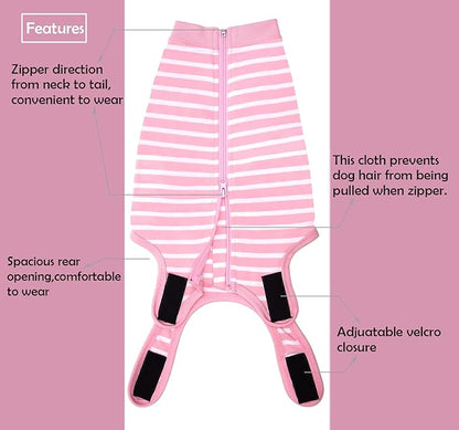 Dog Recovery Suit Female,Pink Large Spay Surgery Recovery Shirt,Pink-White Striped L