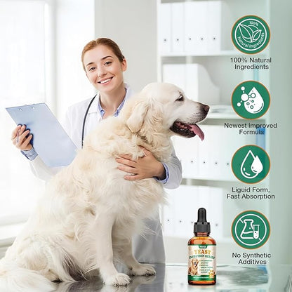 Yeast Infection Treatment for Dogs & Cats - Dog Ear & Skin Itch Relief - Supports Immune Health with Multivitamins Probiotics, 2 fl oz