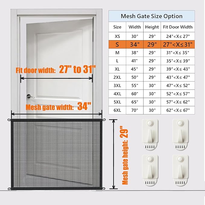 2-Pack Dog Gate for Stairs Pet Gates for The House: Dogs Screen Mesh Gate for Doorways Stairways Indoor 29 inch Tall, 34 inch Wide, Fits Openings 28'' to 31'' Wide