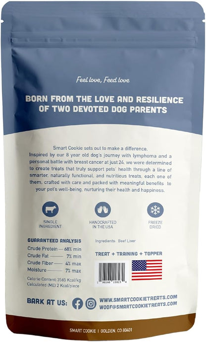 Smart Cookie Freeze Dried Beef Liver Bites - Single Ingredient Freeze Dried Beef Liver Dog Treats for Low Calorie Training Treats for Dogs or Dog Food Topper - Made in USA - 2oz Bag, 3 Pack