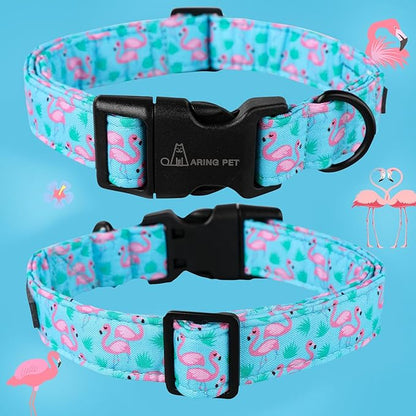 ARING PET Flamingo Dog Collar-Cute Cotton Small Dog Collars, Adjustable Lightweight Summer Pet Collars for Small Medium Large Boy and Girl Dogs, Small