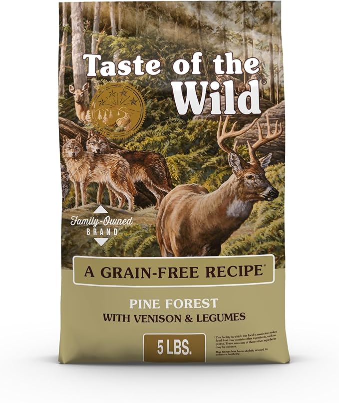 Taste of the Wild Pine Forest Grain-Free Recipe with Roasted Venison Dry Dog Food for All Life Stages, Made with High Protein from Real Venison, Superfoods and Guaranteed Nutrients Like Probiotics 5lb