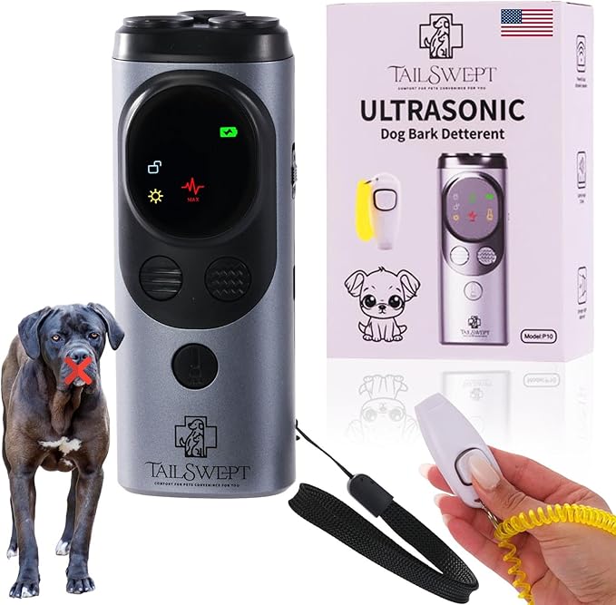 Dog Bark Deterrent Devices – 3-in-1 Ultrasonic Anti Barking Device for Dogs with Clicker & Whistle | Dual Frequency True Ultrasonic Dog Bark Deterrent (50FT) | Rechargeable, Humane Training