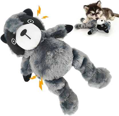 Blue Grey Racoon Plush Squeaky Dog Toy with Bungee Leg Puppy Teething Chew Toy Cute Soft Indoor Outdoor Interactive Stuffed Animal Dog Toy for Small Medium Large Dogs Toy Gift 30.5cm/12.01in