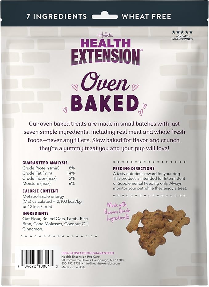 Health Extension Oven-Baked Dog Treats, Lamb Recipe – Gluten & Wheat-Free, Superfood-Infused, Crunchy Biscuits for Puppy Training (2.25 lb)
