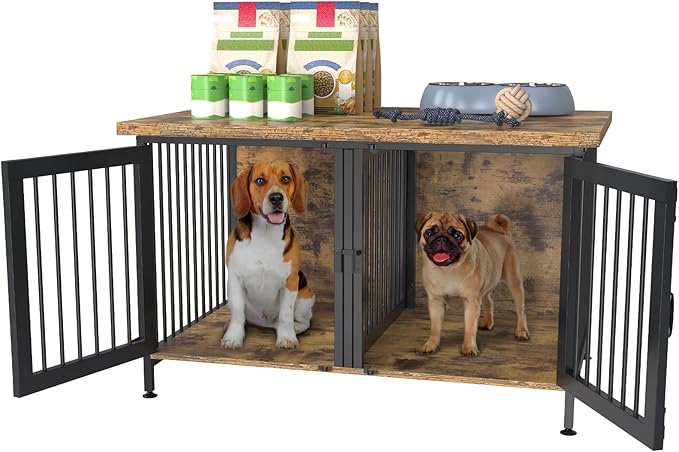 GDLF Double Dog Crate with Divider for 2 Small or 1 Dog, Furniture Style Kennel Indoor Cage with Removable Panel (Int.dims:36.2”Wx24.5”Dx21”H)
