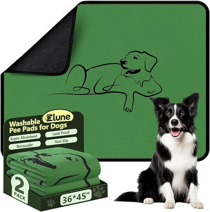 Washable Pee Pads for Dogs Reusable, 2 Pack 36"x45" Training Puppypads Absorbency Non-Slip & Leak-Proof for Pet Whelping Box Playpen Crate Sofa Bed Floors (Green)