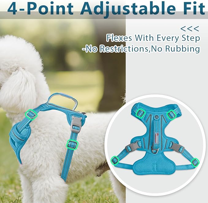 BARKBAY Dog Harness No Pull with ID Tag Pocket - Heavy Duty, Reflective, Easy Control for Large Dogs(Ocean Blue,XS)