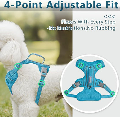 BARKBAY Dog Harness No Pull with ID Tag Pocket - Heavy Duty, Reflective, Easy Control for Large Dogs(Ocean Blue,S)