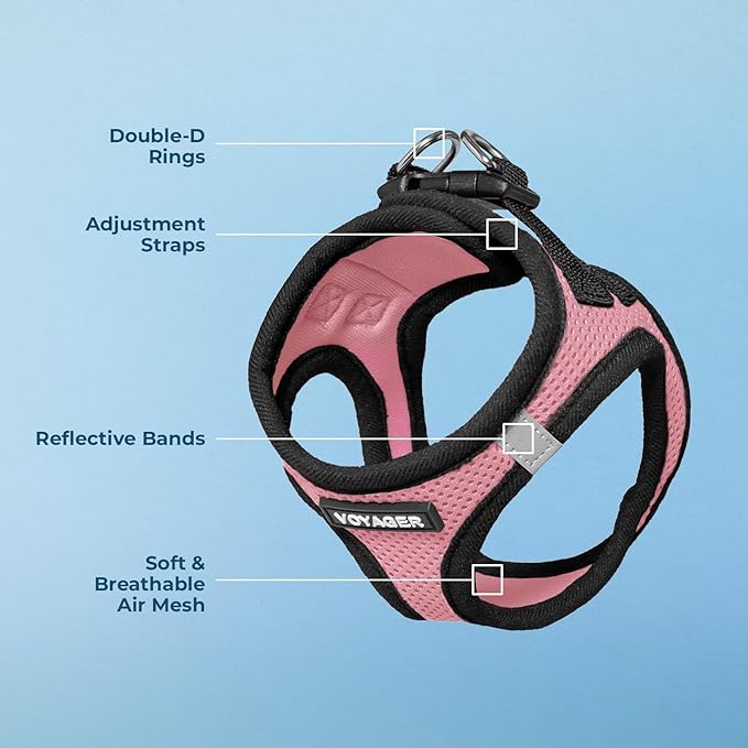 Best Pet Supplies - All Weather Mesh / Plush, Reflective, No Pull Harness for Small, Medium Dogs, Cats - Secure with Hook & Loop Fastener, Buckle, Double D-Rings - Pink/Black Trim, L