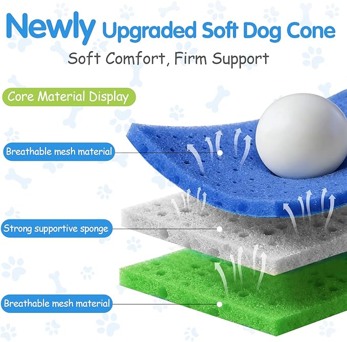 Upgrade Soft Dog Cone Collar, Dog Cone Alternative to Stop Licking After Surgery, Adjustable Comfy Cones for Small/Medium/Large Dogs, Light-Weight Mesh Fabric Elizabethan Collars (S)