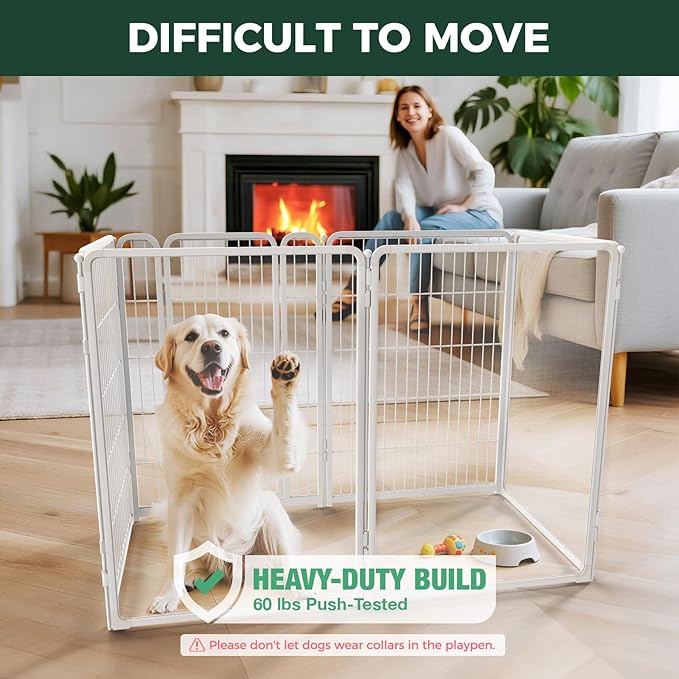 FXW AuraSpace Pro Acrylic & Wire Mesh Indoor Dog Playpen, 40" Height 6 Panels Metal Dog Pen for Medium and Large Dogs, White│Patented