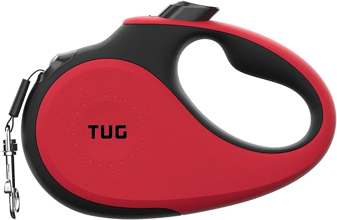 TUG 360° Tangle-Free Retractable Dog Leash with Anti-Slip Handle | 16 ft Strong Nylon Tape | One-Handed Brake, Pause, Lock (Medium, Red)