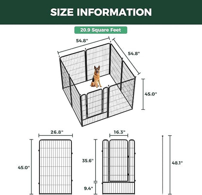 FXW Rollick Unleashed Dog Playpen for Indoor, Yard, RV Camping, 45 inch 8 Panels Dog Pen with Anchor Kit (4 Packs) for Large Dogs, Black│Patented
