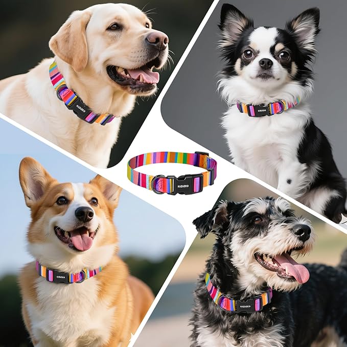 Kazazoo Dog Collar Cute and Soft Nylon Puppy Collar for Boy and Girl, Adjustable Dog Collars for Small Medium Dogs, Rainbow-S