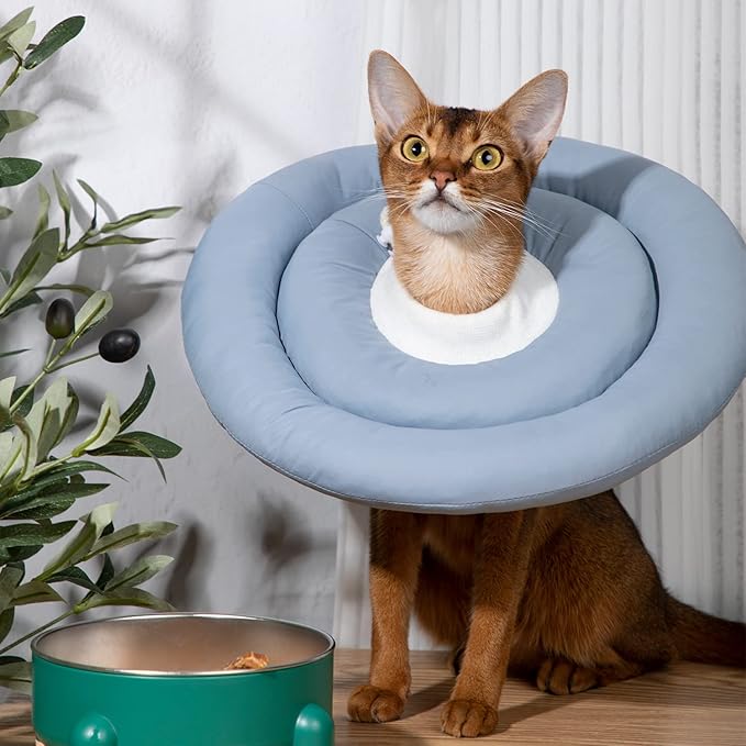 GAGABODY Dog Cones for Small Dogs & Cats, Comfortable Adjustable Soft Dog Cone Alternative After Surgery, Elizabethan Donut Collar, Blue, Cotton & Synthetic Fabric