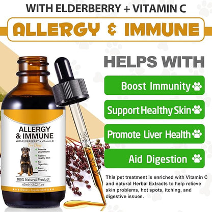 Allergy Relief Drops for Dogs,Allergy and Immune,Immune Support Supplement,Dog Supplement,Natural Pet Supplement for Dog Allergy Relief with Turmeric & Milk Thistle