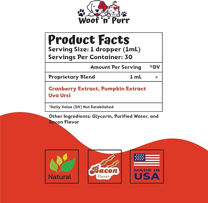 Natural Dog UTI Treatment - Dog UTI - Dog Urinary Tract Infection Treatment - UTI Dog Treatment - Dog UTI Supplement - Dog UTI Cranberry - Dog Cranberry Supplement - 1 fl oz - Bacon Flavor