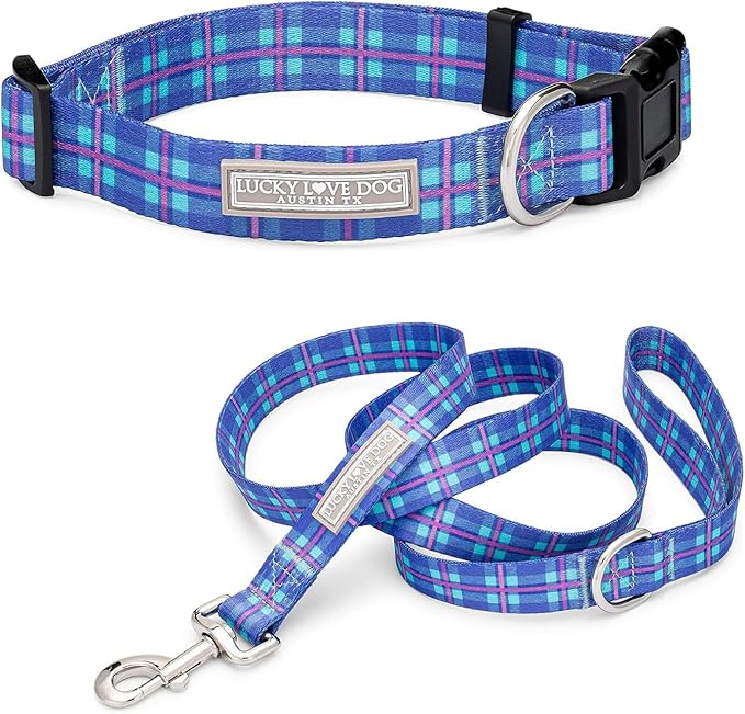 Lucky Love Dog - Adjustable Dog Collar and Leash Set with Easy Click Buckle for Small Dogs, Durable, & Comfortable Collar for Male & Female Dogs, Puppies & Adult Ones - Scotty Combo, Small