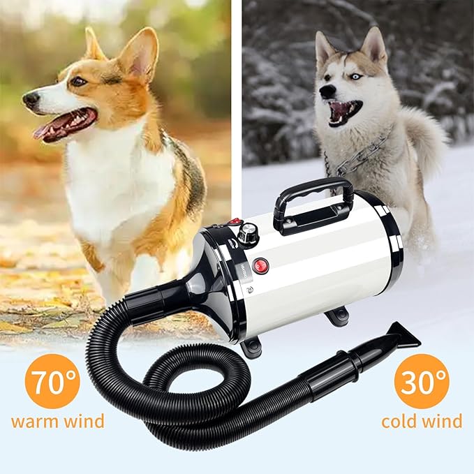 High Velocity Professional Dog Grooming Dryer,Adjustable Temperature and Speed Hair Dryer for Pets with 4 Nozzles