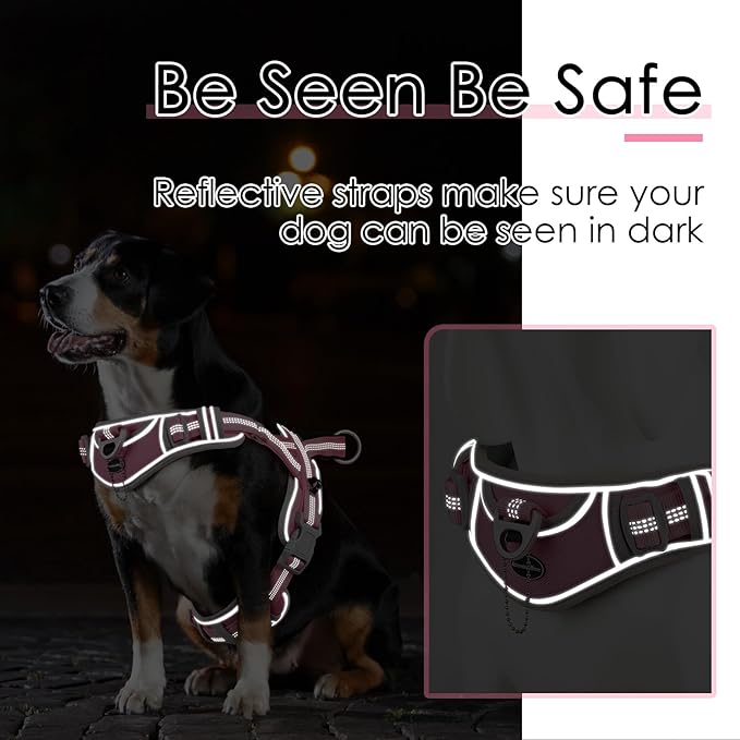 ADVENTUREMORE Medium Dog Harness - No Pull, Adjustable Reflective Vest with Front Clip Handle for Training & Walking - M Pink