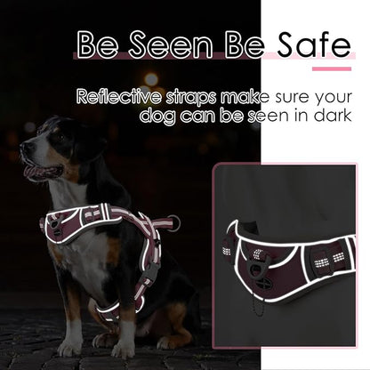 ADVENTUREMORE No Pull Large Dog Harness, Sport Dog Halter Harness Reflective Breathable Dog Vest Escape Proof Dog Harness with Easy Control Front Clip Handle for Training Walking XL Pink