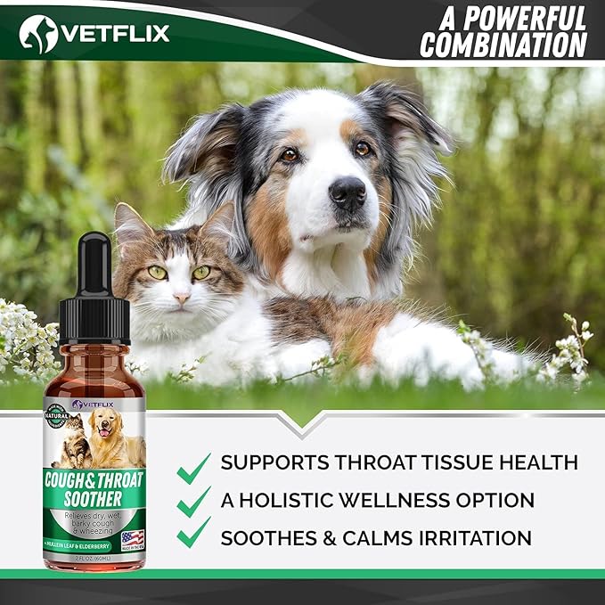 Cough Relief for Dogs, Cats, Puppies and Kittens - Made in USA - Kennel Cough and Asthma Relief - Mullein Leaf and Elderberry Blend - Dry, Wet and Barky Cough Relief - 2 Fl Oz