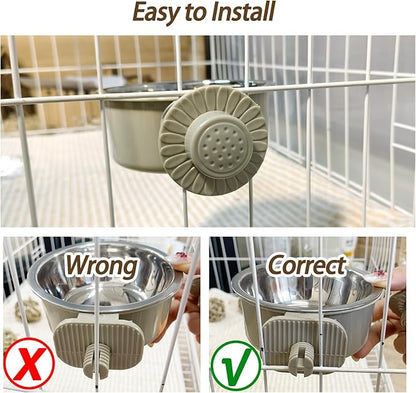 kathson Lightweight Stainless Steel Pet Bowls, Removable Crate Dog Bowl Hanging Pet Food Water Feeder Bowl, Cage Coop Cup for Puppy Cat Rabbit Ferret Birds Guinea Pigs (3pcs)