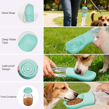 Dog Water Bottle, Portable Water Bottle with Food Container for Dogs Cat Pet Hiking Walking Travel Camping, Leak-Proof Dog Water Bowl Dispenser with Feeder Function Puppy Essentials