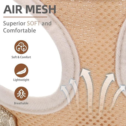 PUPTECK Soft Mesh Dog Harness and Leash Set Pet Puppy Cat Comfort Padded Vest No Pull Harnesses, Solid Beige, XS